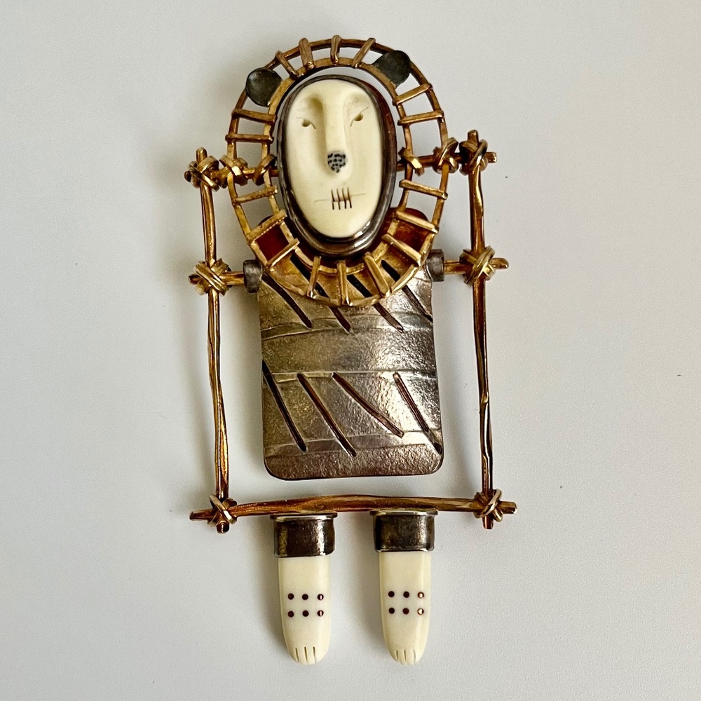 Carolyn Morris Bach Pin Lion Brooch 18K and Fine Sterling Silver